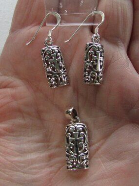 925 Silver Celtic Cross Pendant & Earrings Set - Sterling Silver - NEW